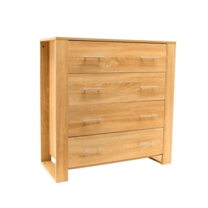 Modern Wooden Chest Of 4-Drawers Tallboy Storage Cabinet - Oak