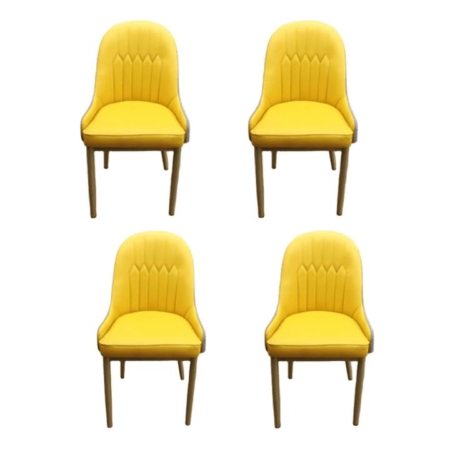 Set Of 4 Faux Leather Modern Dining Chair Metal Legs - Yellow & Black