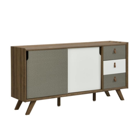 Kruz Buffet Unit Sideboard Storage Cabinet W/ 2-Doors 3-Drawers - Walnut