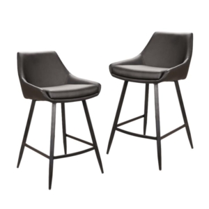 Set Of 2 Giannis Eco Leather Kitchen Counter Bar Stool Metal Legs - Black