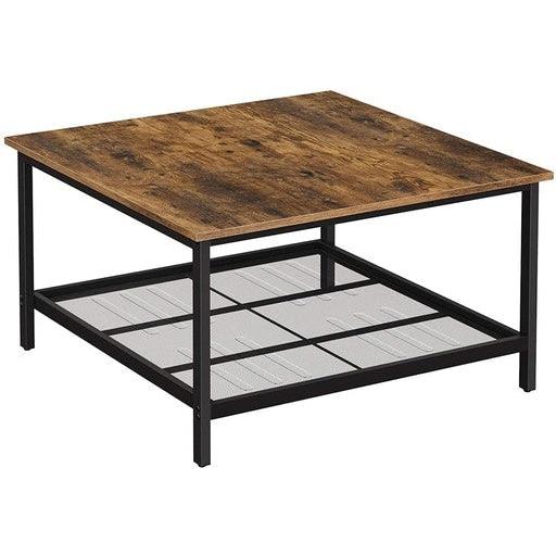 Coffee Table Square Cocktail with Dense Mesh Shelf Rustic Brown