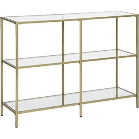 3 Tier Console Table with Tempered Glass Top Gold