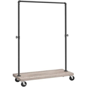 Clothes Coat Rack Single Rail with Wheels Greige