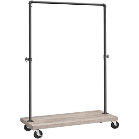 Clothes Coat Rack Single Rail with Wheels Greige