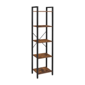 5 Tier Bookshelf Industrial Storage Rack Rustic Brown and Black