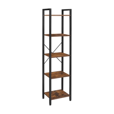 5 Tier Bookshelf Industrial Storage Rack Rustic Brown and Black