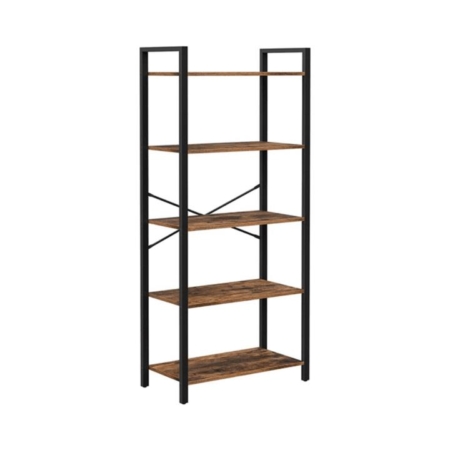 5 Tier Bookshelf Standing Display Storage Rack Shelves Rectangle Rustic Brown