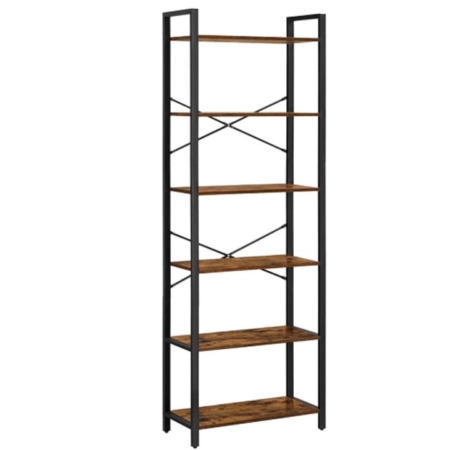6 Tier Bookshelf Bookcase Shelf Rectangle Vintage Brown