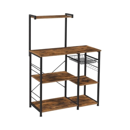 3 Tier Kitchen Storage Shelves with 6 S-Hooks Brown Black