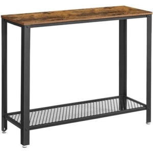 Console Table with Mesh Shelf Hall Table Rustic Brown