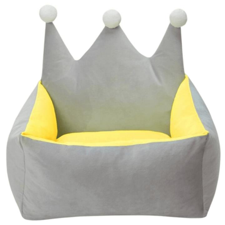 Pet Bed Crown Shape Velvet Medium Grey Yellow