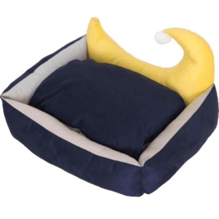 Pet Bed Moon Design Plush Washable Medium Blue