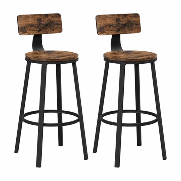 Vasagle Set Of 2 Kitchen Rustic Industrial Tall Bar Counter Stools Brown Bar Stool