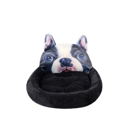 Pet Bed 3D Cartoon Square French Bulldog Large Size (Black)