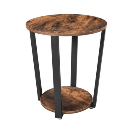 Vasagle Round Side Table with Shelf Vintage Rustic Brown