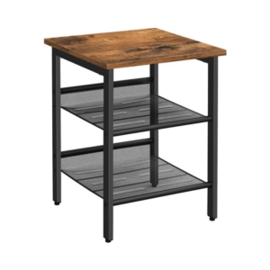 Vasagle Square Side Table with 2 Mesh Shelves Rustic Brown/Black