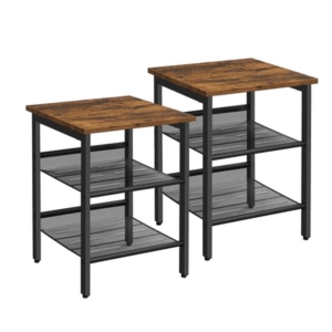 Vasagle Set of 2 Side Table with 2 Mesh Shelves Nightstands Rustic Brown