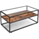 Glass Top Coffee Table Rectangle Rustic Brown Vasagle