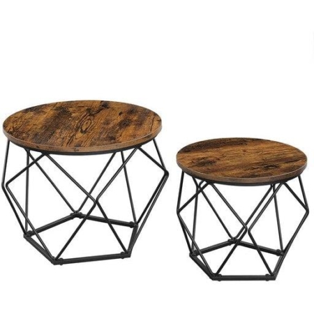 Set of 2 Vasagle Round Coffee Tables Vintage Brown