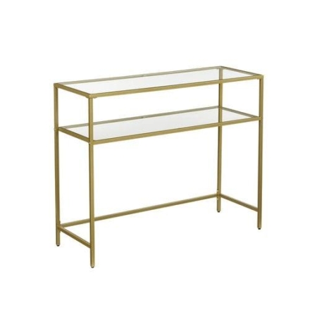 Tempered Glass Console Table with Storage Shelf Hall Table Gold