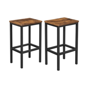 Set of 2 Industrial Bar Stools Square Rustic Brown