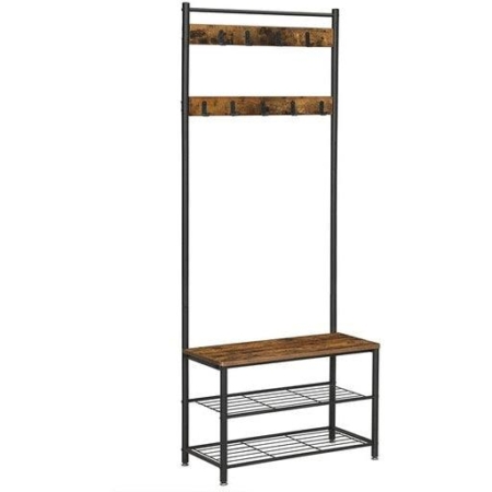 Entryway Hall Tree Coat Rack Stand 175cm Shoe Bench with Shelves Rustic Brown