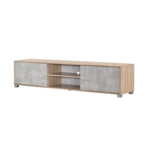 Calliope Lowline TV Stand Entertainment Unit W/ 2-Doors Storage Cabinet - Oak/Grey