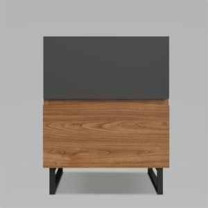 Zane Bedside Nightstand Side Table W/ 2-Drawers - Walnut/Charcoal