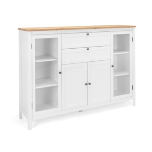 James Buffet Unit Sideboard W/ 4-Doors 2-Drawers  Storage Cabinet - White/Oak