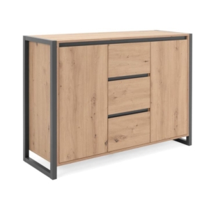 Henry Buffet Unit Sideboard W/ 2-Doors 3-Drawer  Storage Cabinet - Natural/Black