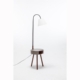 Zoltan Rubberwood Floor Lamp On Side Table Linen Shade W/ USB Port Charging - Off White/Grey