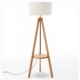 Miya Rubberwood Tripod Floor Lamp W/ Round Shelf Linen Shade - Off White/Natural