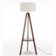 Miya Rubberwood Tripod Floor Lamp W/ Round Shelf Linen Shade - Off White/Cherry