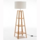 Ren Rubberwood Floor Lamp W/ 3 Square Shelves Linen Shade - Off White/Natural