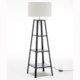 Ren Rubberwood Floor Lamp W/ 3 Square Shelves Linen Shade - Off White/Matte Black