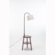 Kamala Rubberwood 2-Round Shelves Floor Lamp Linen Shade W/ USB Port Charging - Off White/Cherry