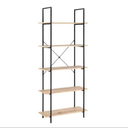 Randy 5-Tier Wide Bookcase Display Shelf - Oak/Black