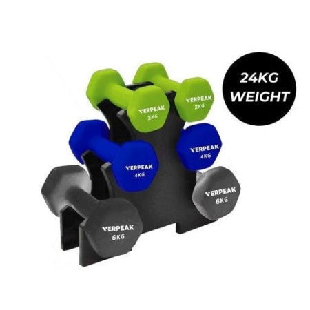 Verpeak Neoprene 24kg Dumbbell Set With Rack Fitness Exercise Gym (2