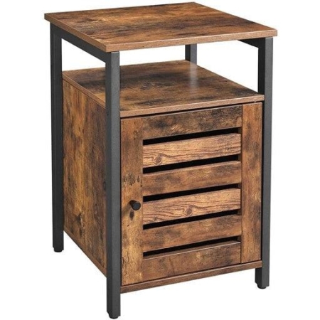 Vasagle Side Table with Shelves and Louvred Door Industrial Rustic Brown