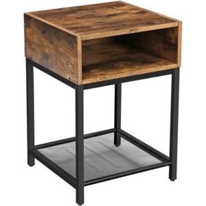 Vasagle Side Table with Open Compartment and Mesh Shelf Industrial Rustic Brown