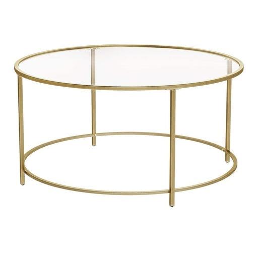 Vasagle Round Glass Top Coffee Table with Metal Frame Gold Side Table