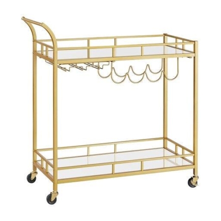 Gold Bar Serving Wine Cart With Wheels And Wine Bottle Holders Wine Rack Mirrored Glass