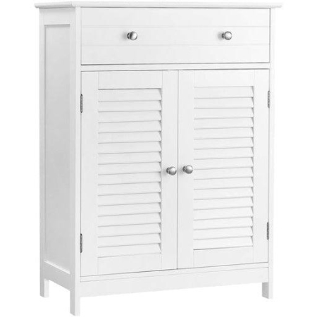 Vasagle Floor Cabinet with Drawer and 2 Slat Doors White Storage Cabinet Cupboard