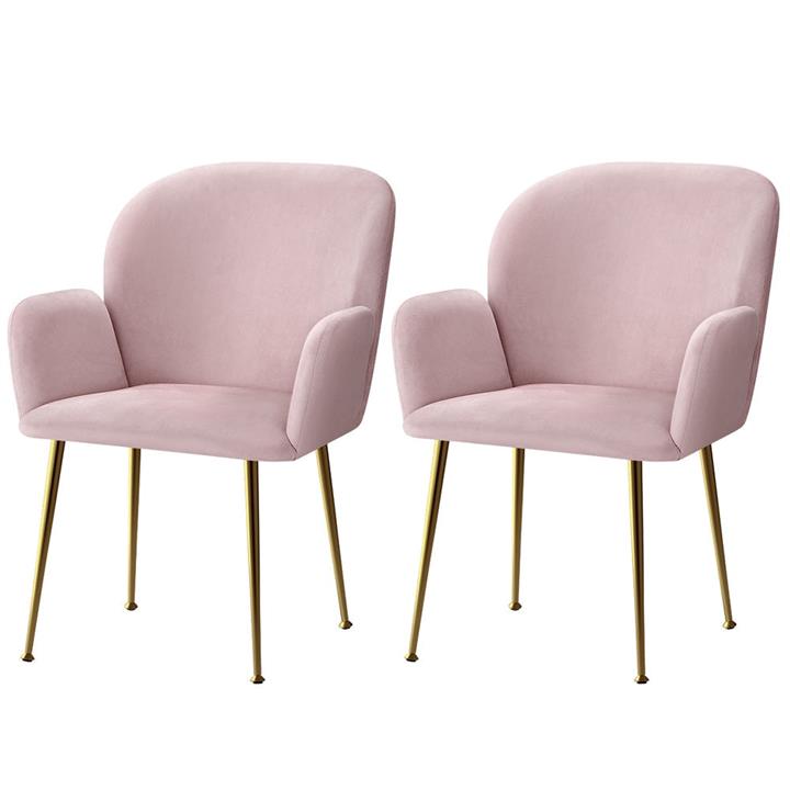 Artiss  Set of 2 Kynsee Dining Chairs Armchair Cafe Chair Upholstered Velvet Pink