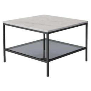 Leonardo Marble Open Shelf Rectangular Coffee Table Metal Frame - White/Black