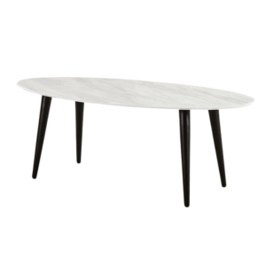 Lumy Marble Look Oval Coffee Table Metal Frame - White/Black