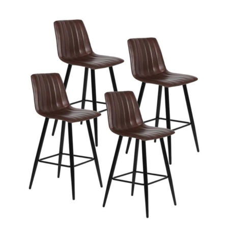 Set Of 4 Molly Faux Leather Kitchen Counter Bar Stool Metal Legs - Brown