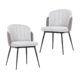 Set Of 2 Royale Velvet Fabric Kitchen Dining Chair W/ Gold Tip Legs - Grey