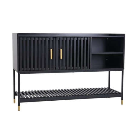 Alcone Sideboard Buffet Unit Storage Cabinet W/ Gold Accents - Satin Black