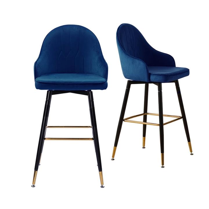 Levede 2x Bar Stools Stool Kitchen Chairs Swivel Velvet Barstools Vintage Blue